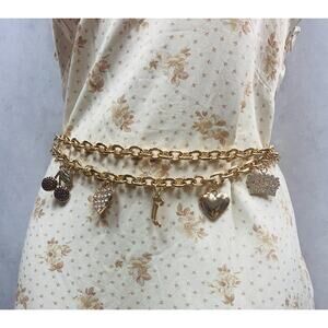Juicy Couture Gold Logo Rhinestone Charm Chain Link Belt Size 2X NWT